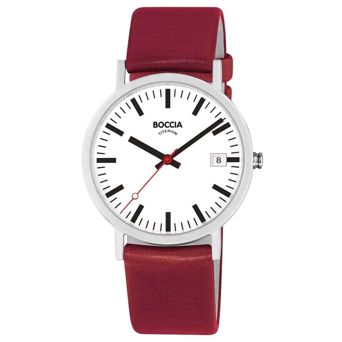 Boccia Quarzuhr 3670-03, für Herren Titan mit Datum Rot