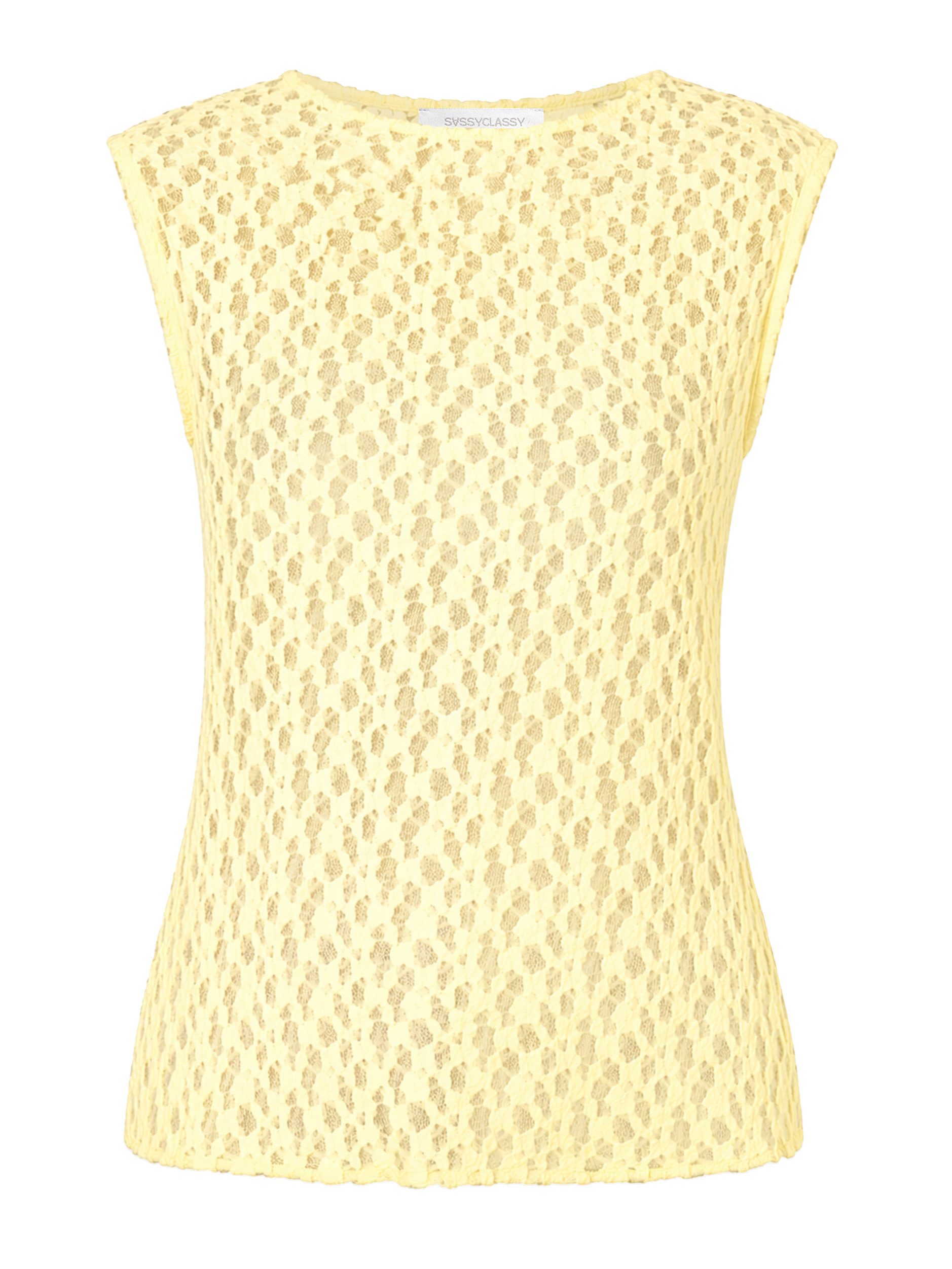 SASSYCLASSY T-Shirt Spitzen-Top für Damen Ärmelloses Top mit floralem Muster und leicht transparentem Stoff
