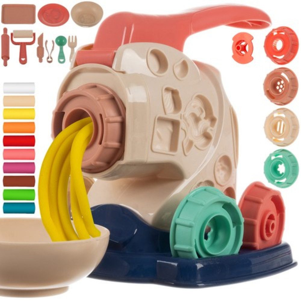 KRUZZEL Knetform-Set Knetmasse Kunststoffmaschine (Spar-Set, 1-tlg., basteln kneten), Quetschmaschine + 10 Knetpasten