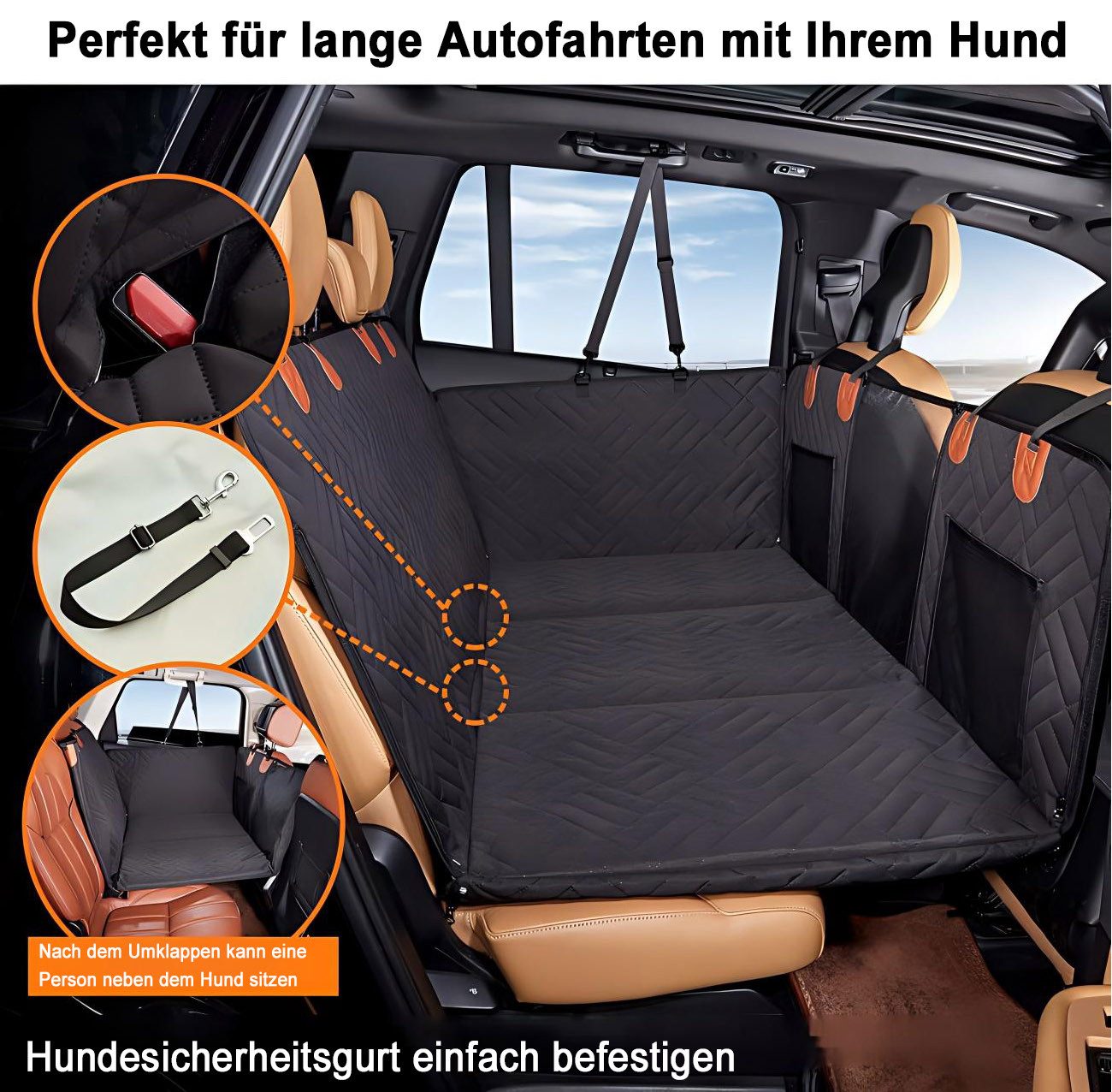 Futicare Tier-Autoschondecke Hund Autositz Rückbank mit Erweiterung, Autoschondecke Hund,harte Bodenplatte, wasserdicht, faltbar mit Aufbewahrungstasche
