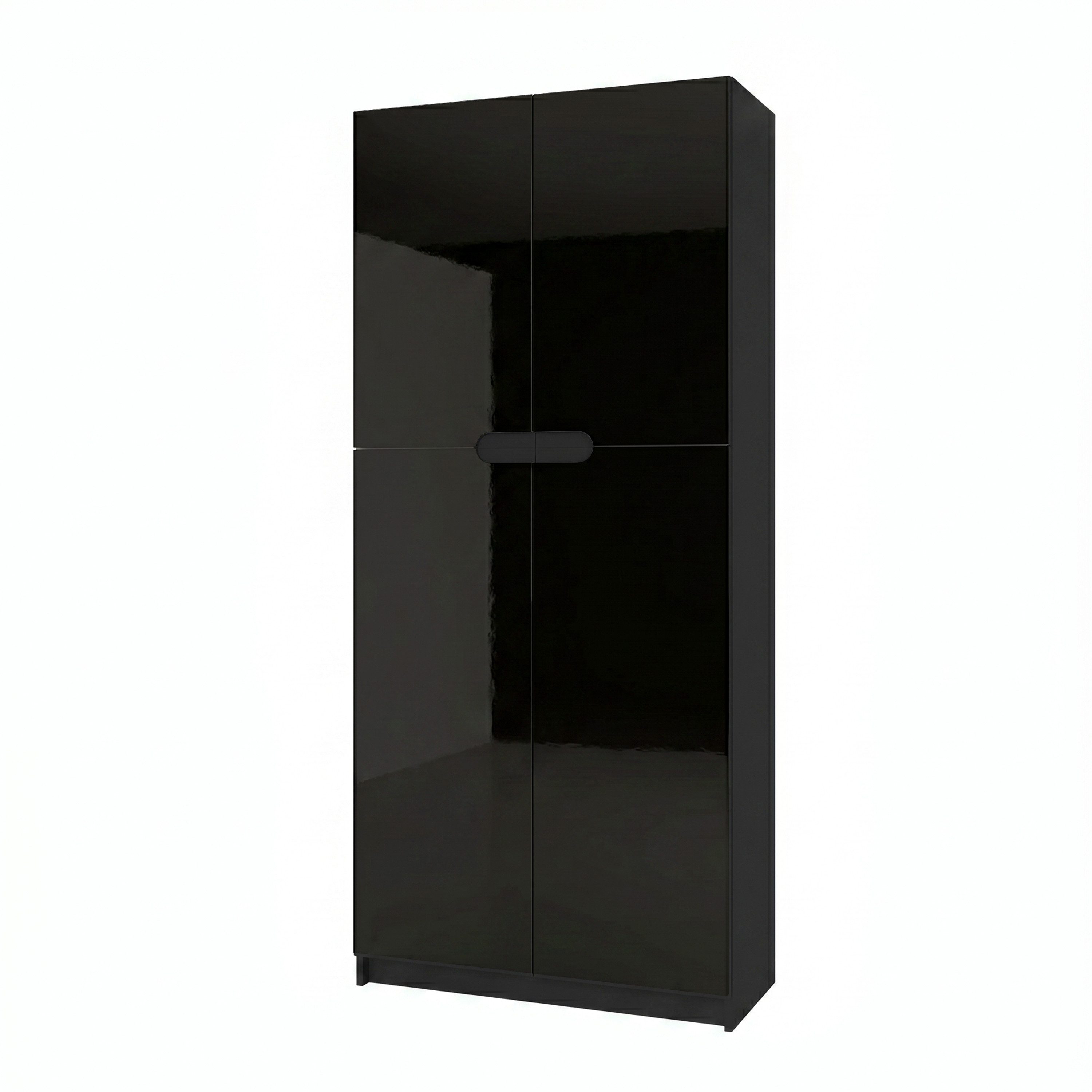 Vladon Aktenschrank Logan (Aktenschrank, mit 5 Fächern und 4 Türen) Schwarz matt/Schwarz Hochglanz (82 x 184 x 37 cm)