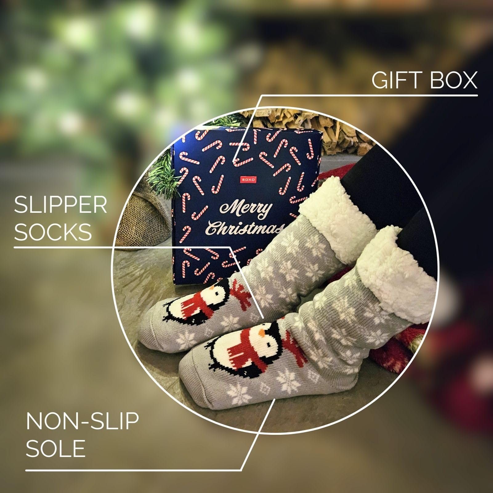 (1 Geschenke Socken Frauen Kuschelsocken Lustige Warme Soxo socken Paar) Für Weihnachtssocken Pinguin