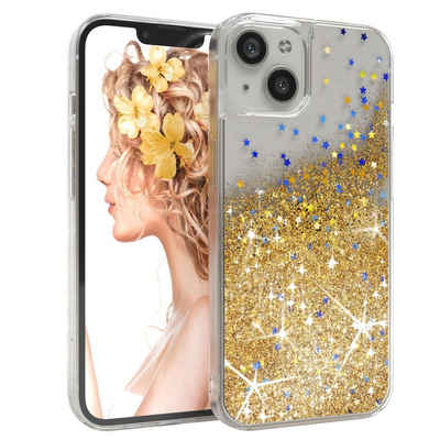 EAZY CASE Handyhülle Liquid Glittery Case für Apple iPhone 13 6,1 Zoll, Durchsichtig Back Case Handy Softcase Silikonhülle Glitzer Cover Gold