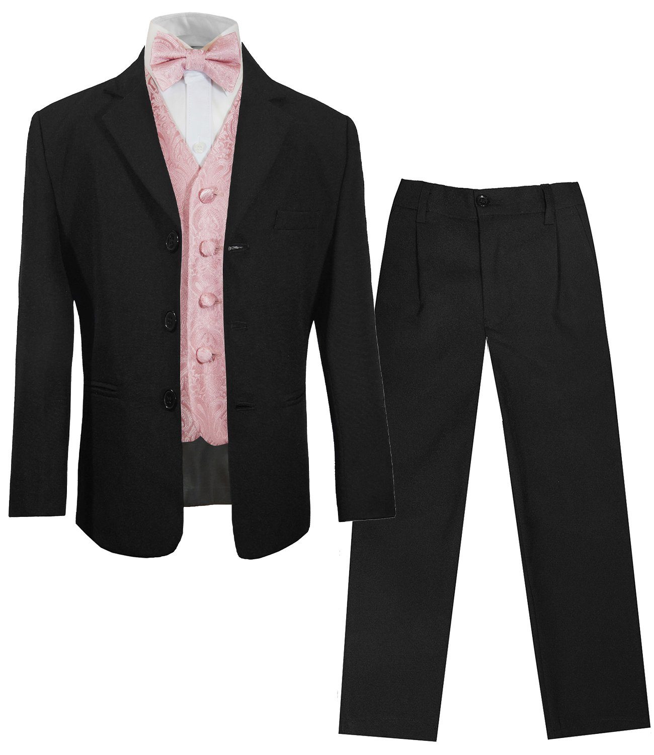 Paul Malone Kinderanzug 5-teilig Festlicher Jungsanzug schwarz Kommunionanzug - Kommunion Konfirmation (Set, 5-tlg., mit Sakko, Hose, Hemd, Weste und Fliege) altrosa, KA20KV366-Fliege, 86/92 (1 Jahr)