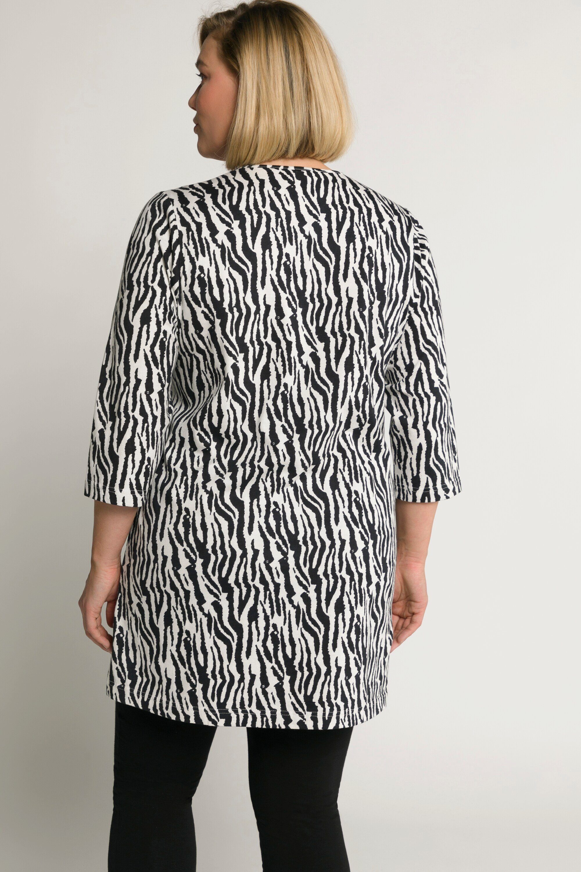 Zebra-Design V-Ausschnitt 3/4-Arm Ulla Popken Longshirt Longshirt