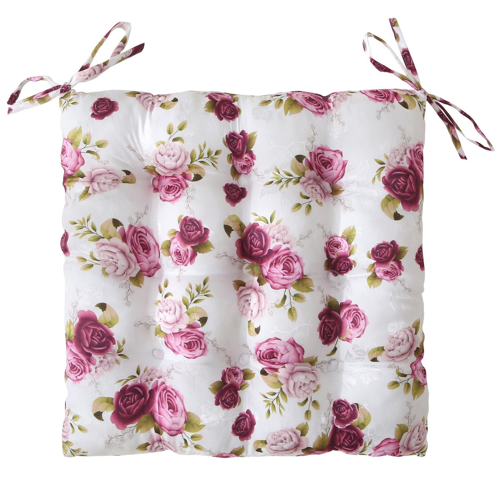 wometo Stuhlkissen Stuhlkissen Rosi 40x40 mit Binde-Bändern, Haltebändern, OEKO-TEX® Sitzkissen mit Rosen-Motiv im Landhaus-Stil