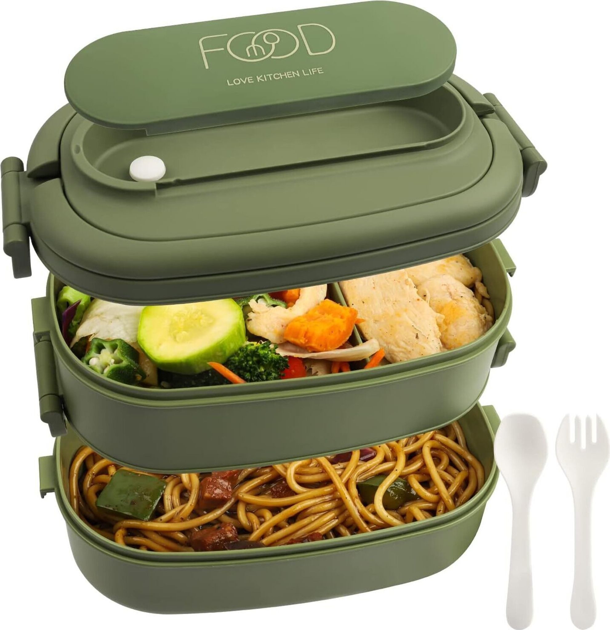 FELIXLEO Lunchbox Lunchbox 2 Etagen 1550ml Brotdose mit Besteck 3 Fächer Hellblau