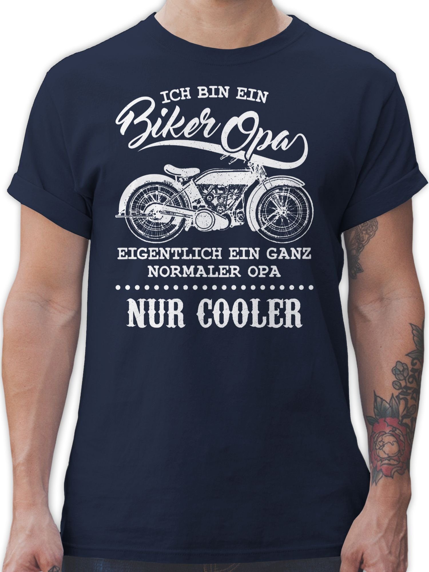 Shirtracer T-Shirt Ich Opa Blau Biker bin ein 03 Navy Motorrad Geschenke Opa Opi