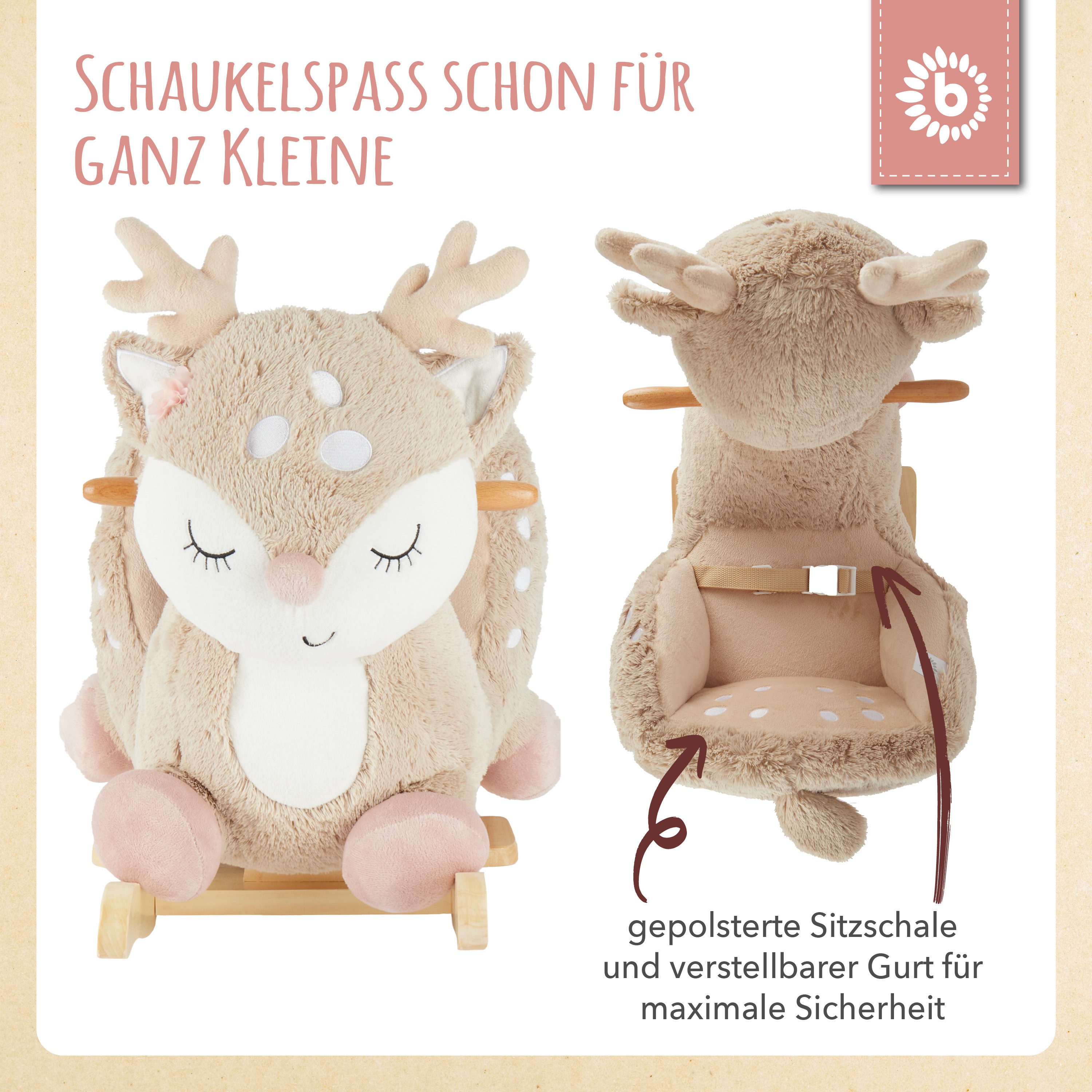 BIECO Schaukeltier Bieco Plüsch Schaukeltier Reh, 60 cm Kinder – Bild 4 von 5
