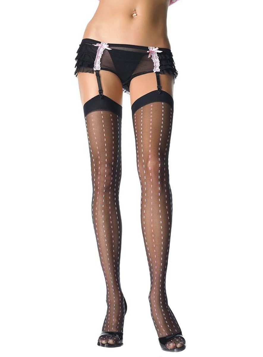 Leg Avenue Socken Schwarze Strapsstrümpfe mit gestrichelten Linien Overknee-Strümpfe mit farbigen Nadelstreifen