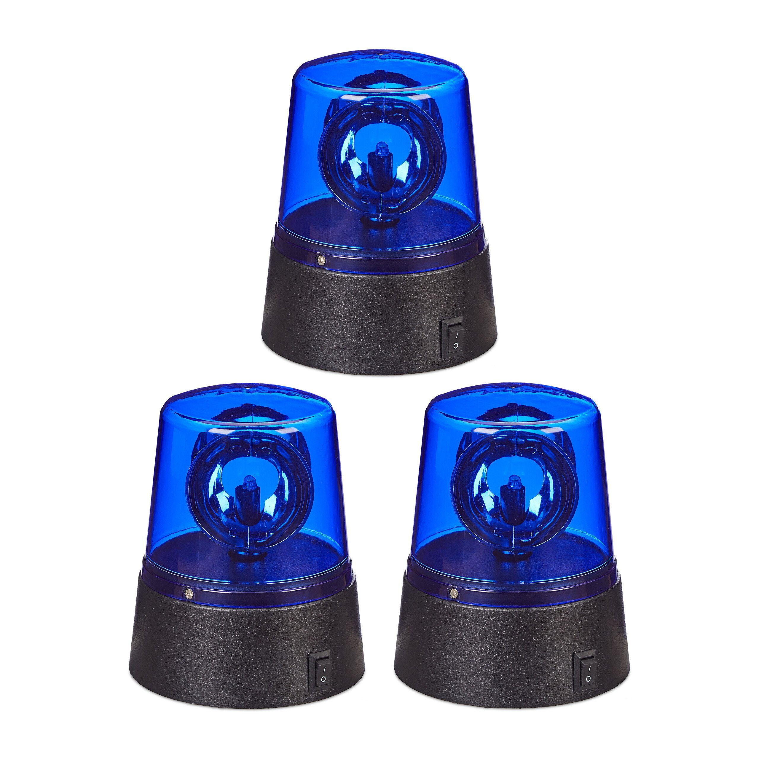 relaxdays LED Dekolicht LED Blaulicht 3er Set, Batteriebetriebene Blinklichter mit 360°-drehendem Reflektor, LED, Blau