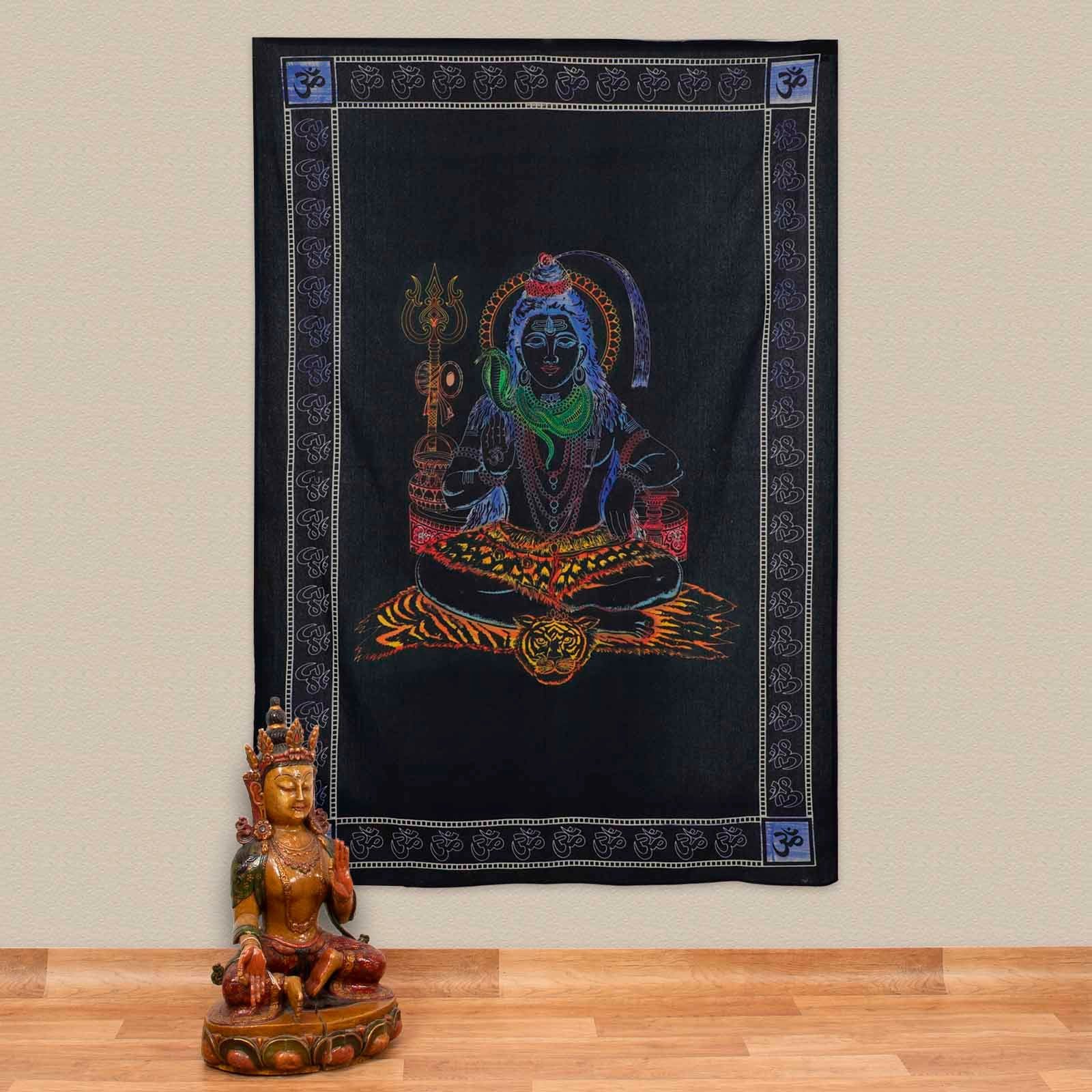 KUNST UND MAGIE Wandteppich Tuch Shiva Tagesdecke Wandbehang Deko UV Schwarzlicht ca. 200x135 cm