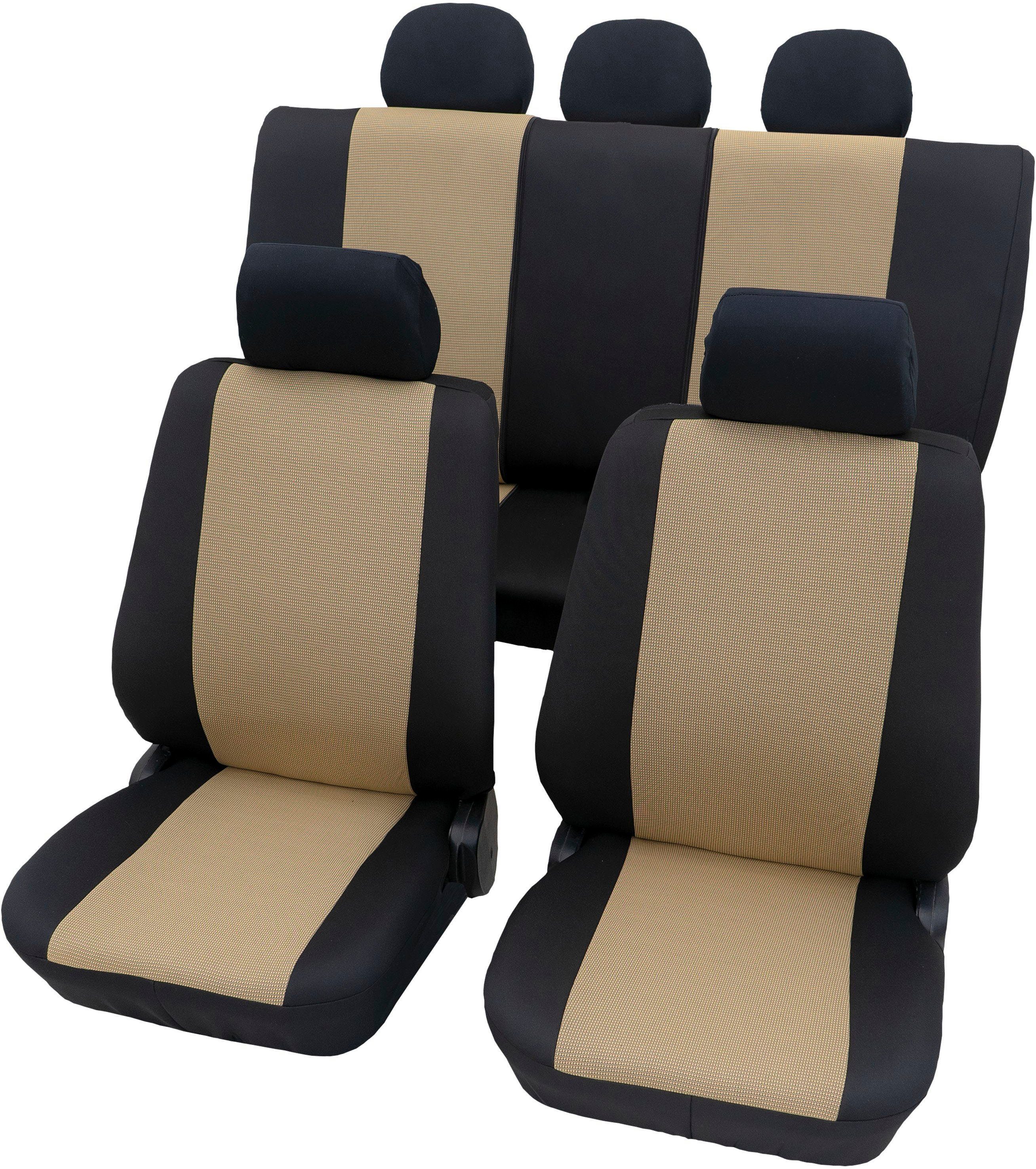 Petex Autositzbezug 11-tlg Set "Samos" universelle Passform, Geeignet für Fahrzeuge mit/ohne Seitenairbag, SAB 1 Vario beige