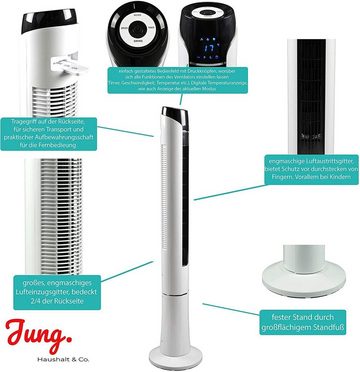 JUNG Turmventilator TVE24 Ventilator mit Fernbedienung +Timer 120cm Turmventilator Lüfter, Turmlüfter, Standventilator, Säulenventilator, LCD Display, 45W