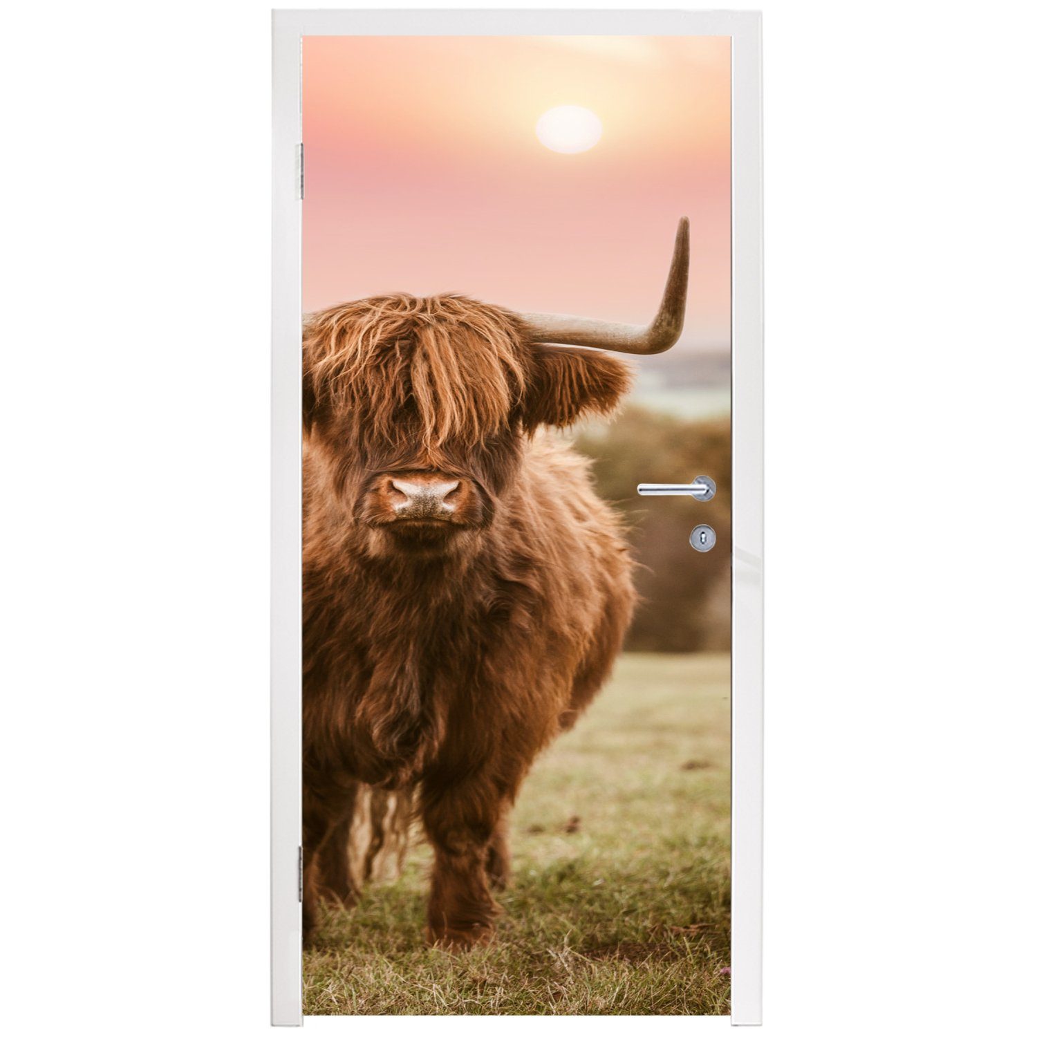 MuchoWow Meer, - Türaufkleber, bedruckt, Tür, für St), (1 Türtapete 75x205 Düne cm Matt, Fototapete - Highlander Schottischer