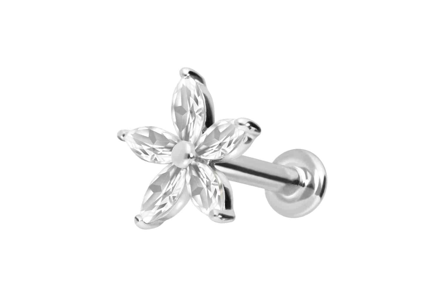 PIERCINGLINE Piercing-Set 14 Karat Gold Labret mit Innengewinde MOISSANIT-BLUME (Labrets, 1-tlg)