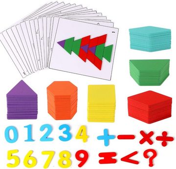 Lernspielzeug Lewo Holzpuzzle Tangram mit 203 Teilen und 15 Musterkarten (203-St), 170 Holzblöcke, Montessori Spielzeug