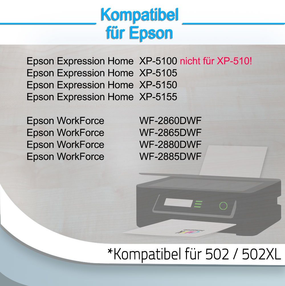 Druckerparadies 16er XP-5105 Pack mit 502XL Druckerpatronen 502 Tintenpatrone (16-tlg) kompatibel Epson