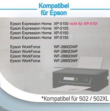 Druckerparadies 10er Pack Druckerpatronen 502 502XL kompatibel mit Epson WF-2885 Tintenpatrone (10-tlg)