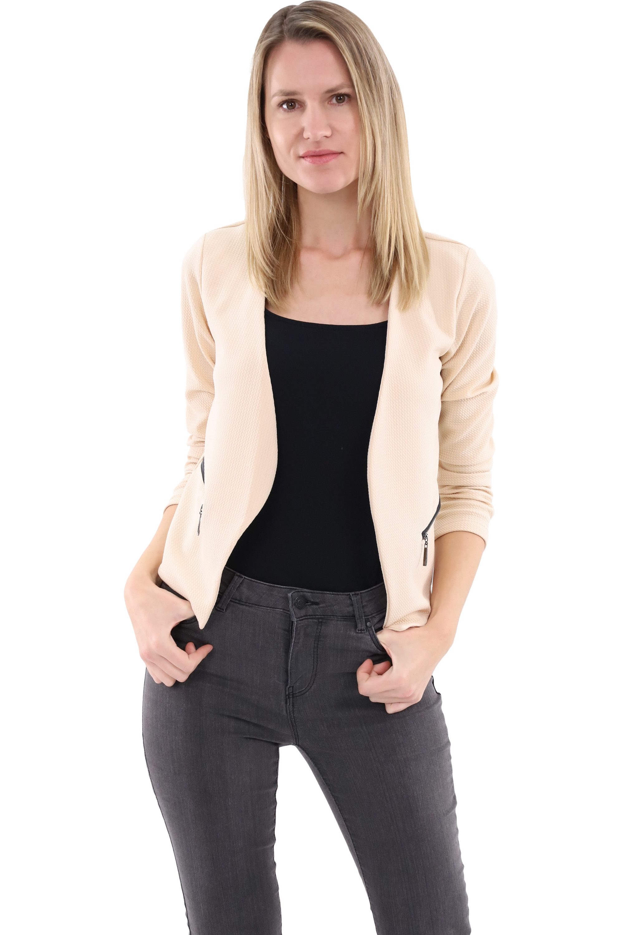 malito more than fashion Jackenblazer malito Damen Blazer ohne Kragen, Sakko im Basic Look, Kurzjacke mit Sweatblazer im Basic-Look