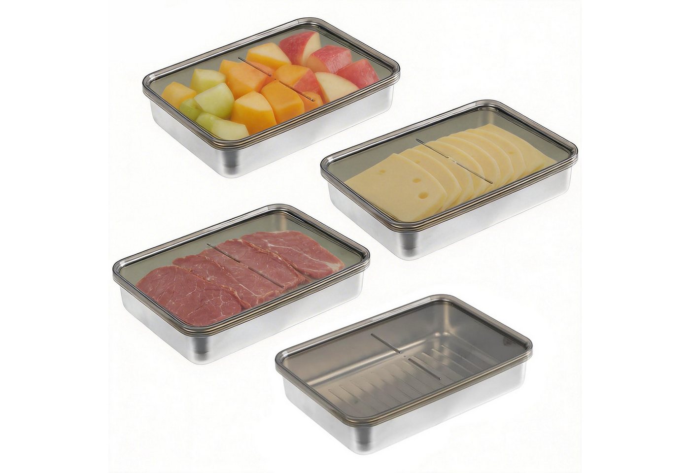 OSTWOLKE Frischhaltedose Aufschnittdosen Fresh Lebensmittel Aufbewahrungsbox mit Sichtdeckel, (4-tlg), Aufschnittbox, Kühlschrank Gefrierschrank Organizer