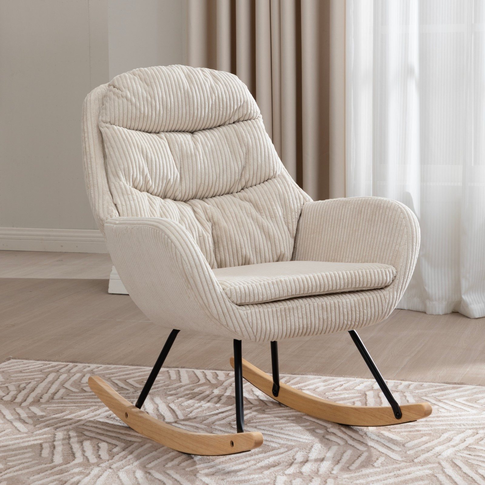 REDOM Schaukelstuhl Design-Ruhesessel – weiche Polster & sanfte Schaukelbewegung (Beige, 74×94×96 cm, für moderne Räume, 1 St), stabiler Stand, pflegeleicht, moderne Optik