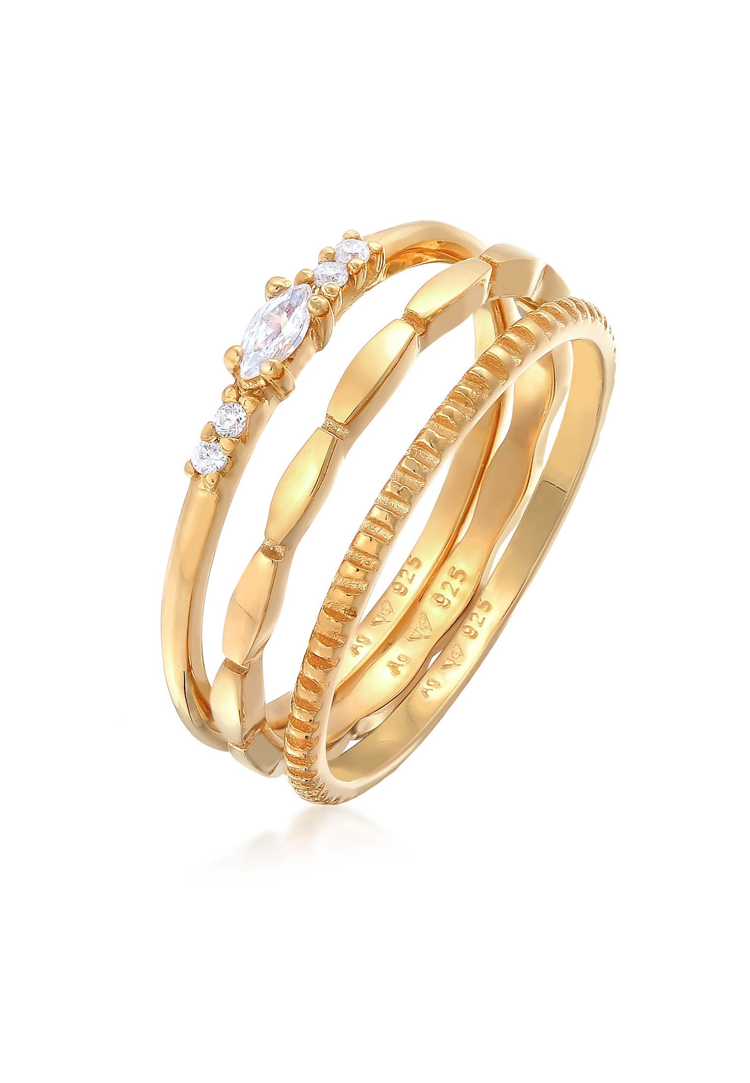 Elli Ring-Set Zirkonia Marquise Basic Stapelring Set 925 Silber, Ring Set