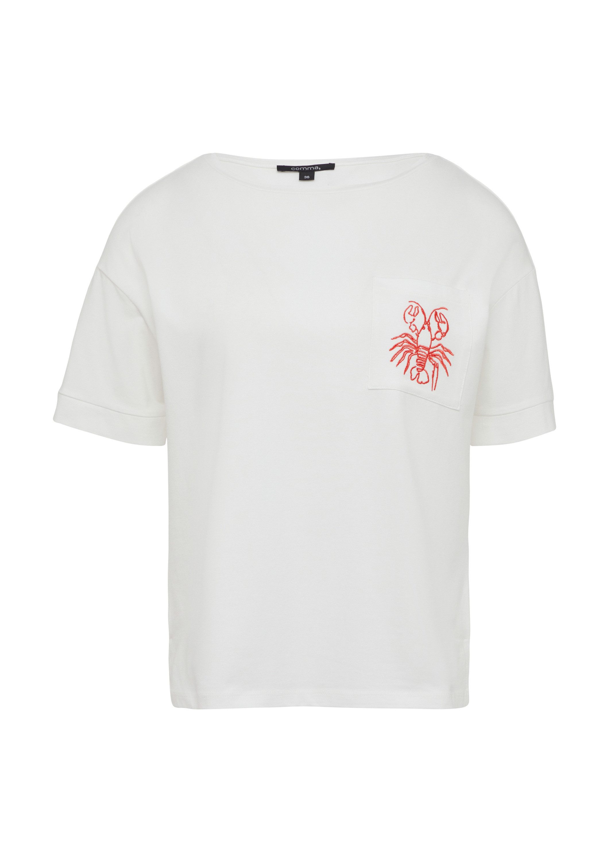 comma Kurzarmshirt T-Shirt T-Shirt im Relaxed Fit mit Brusttasche und Stickerei