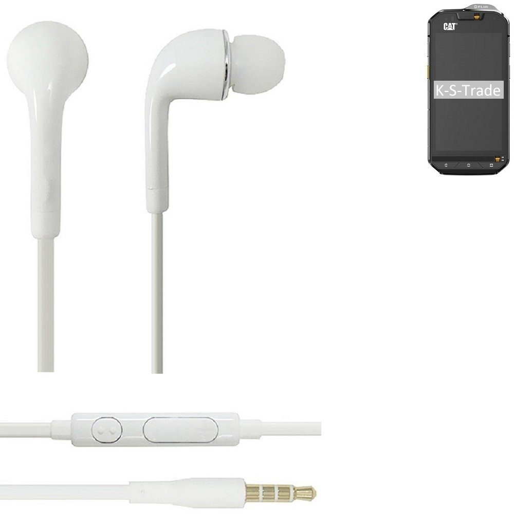 K-S-Trade für Cat S60 Lautstärkeregler u 3,5mm) mit (Kopfhörer Headset In-Ear-Kopfhörer Mikrofon weiß