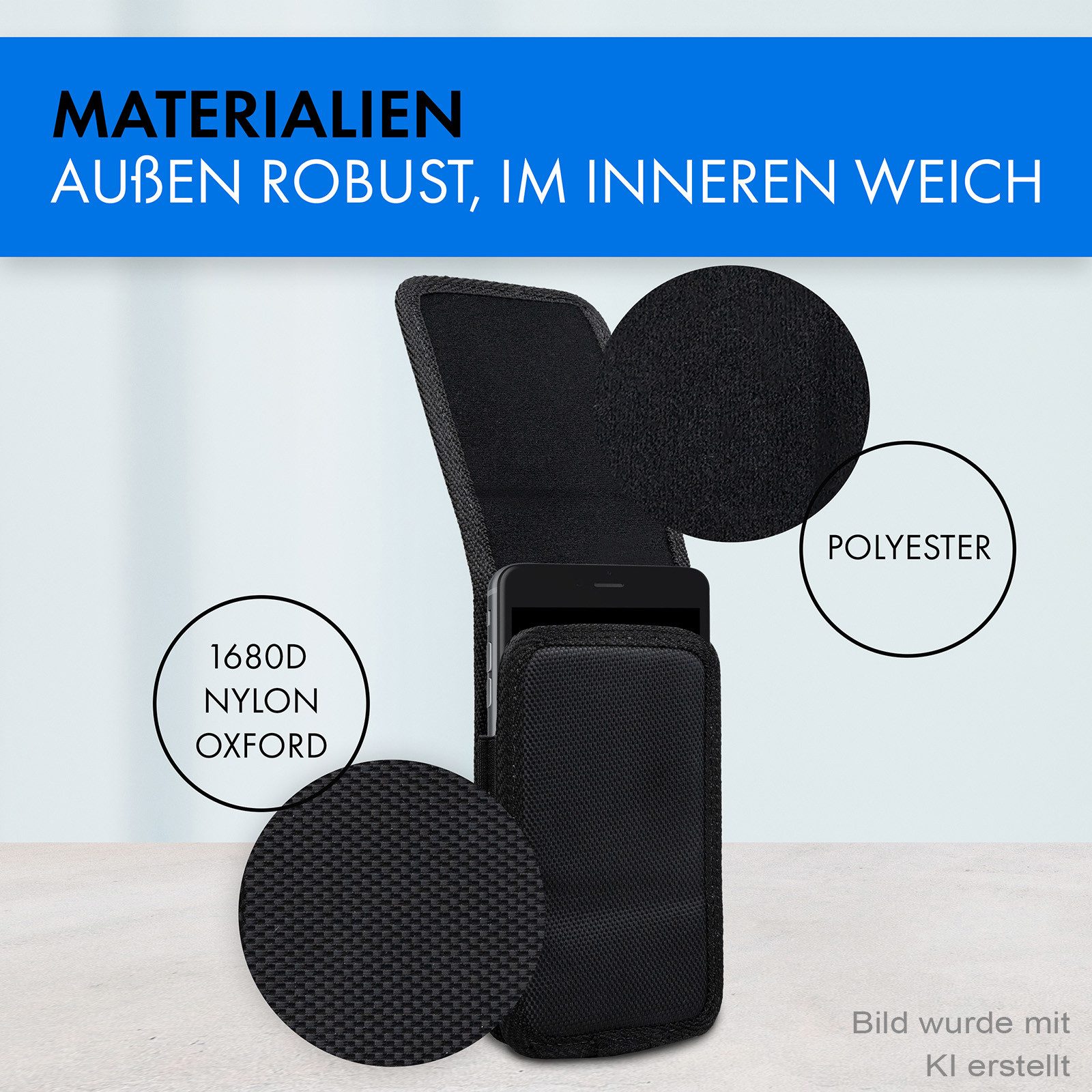 XiRRiX Handytasche Handy Gürteltasche Hipbag Smartphone Tasche schwarz, robustes Textilmaterial