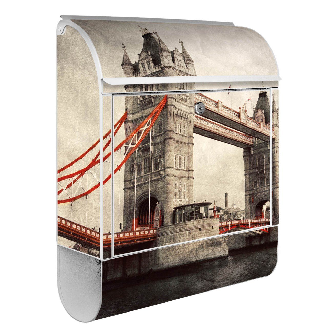 banjado Wandbriefkasten x witterungsbeständig, Stahl pulverbeschichtet, 47 x 14cm London weiß mit 39 Zeitungsfach), (Wandbriefkasten Bridge