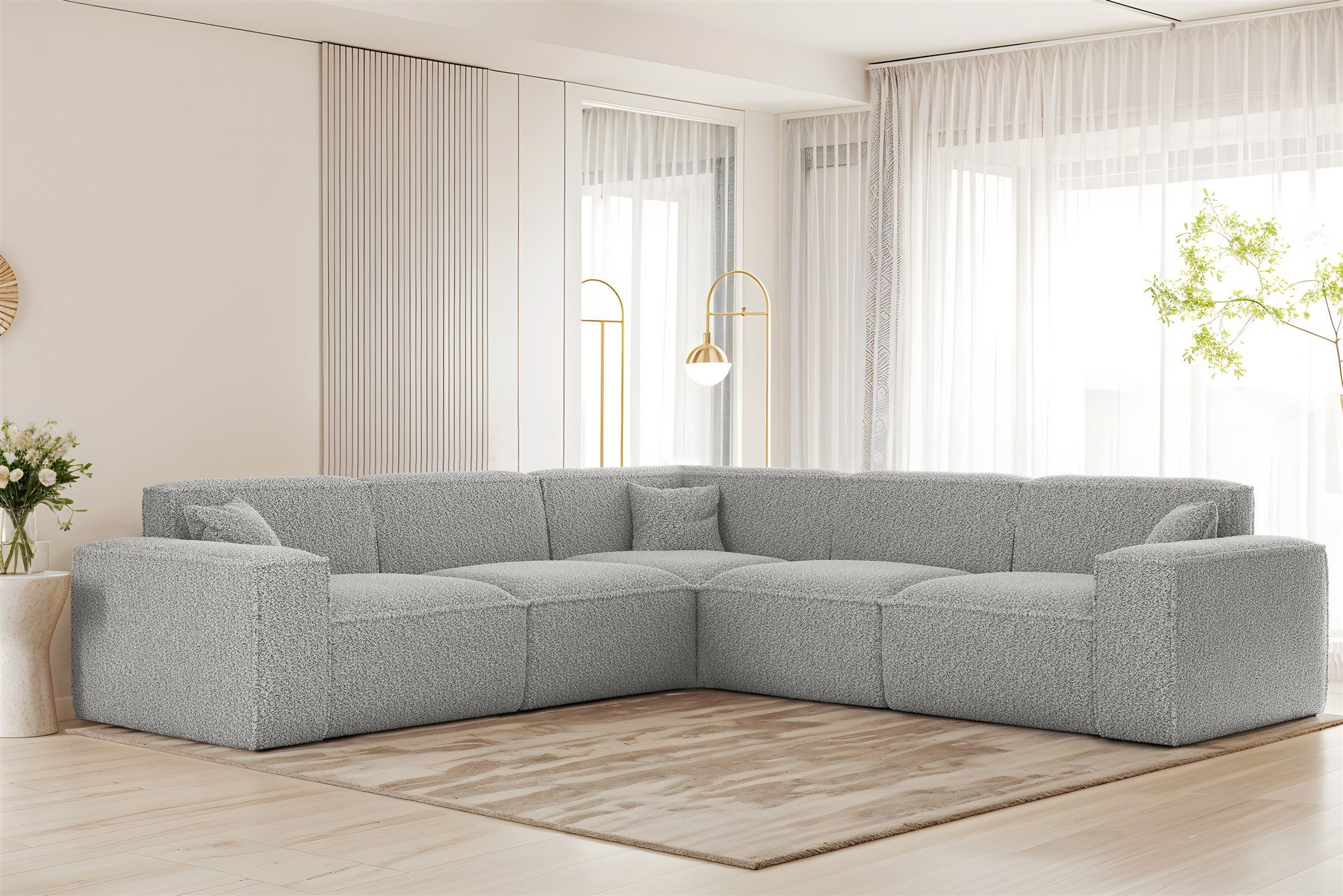 Fun Möbel Ecksofa Designersofa CELES PREMIUM Universal in Stoff Sven, Rundumbezug, inkl. 3 x Zierkissen