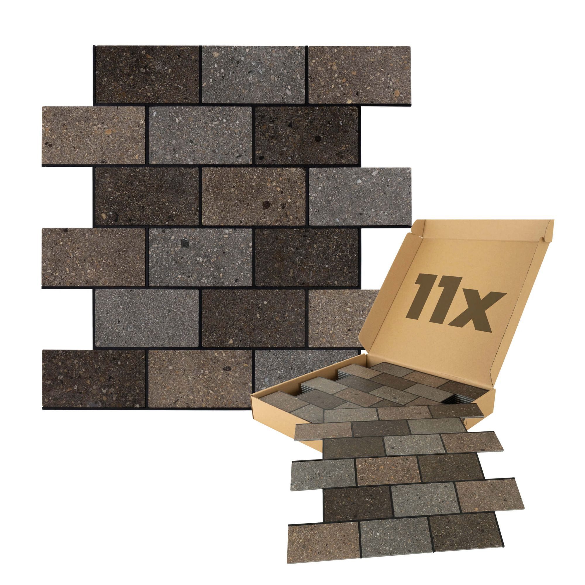 Dalsys Wandpaneel 0,87m² 11 Stück selbstklebend, BxL: 30.1x26.4 cm, (Dunkelbraun Grau Steinoptik Natur, 11-tlg., Wandfliese) feuchtigskeitsbeständig, einfach montiert, hochwertiges Material