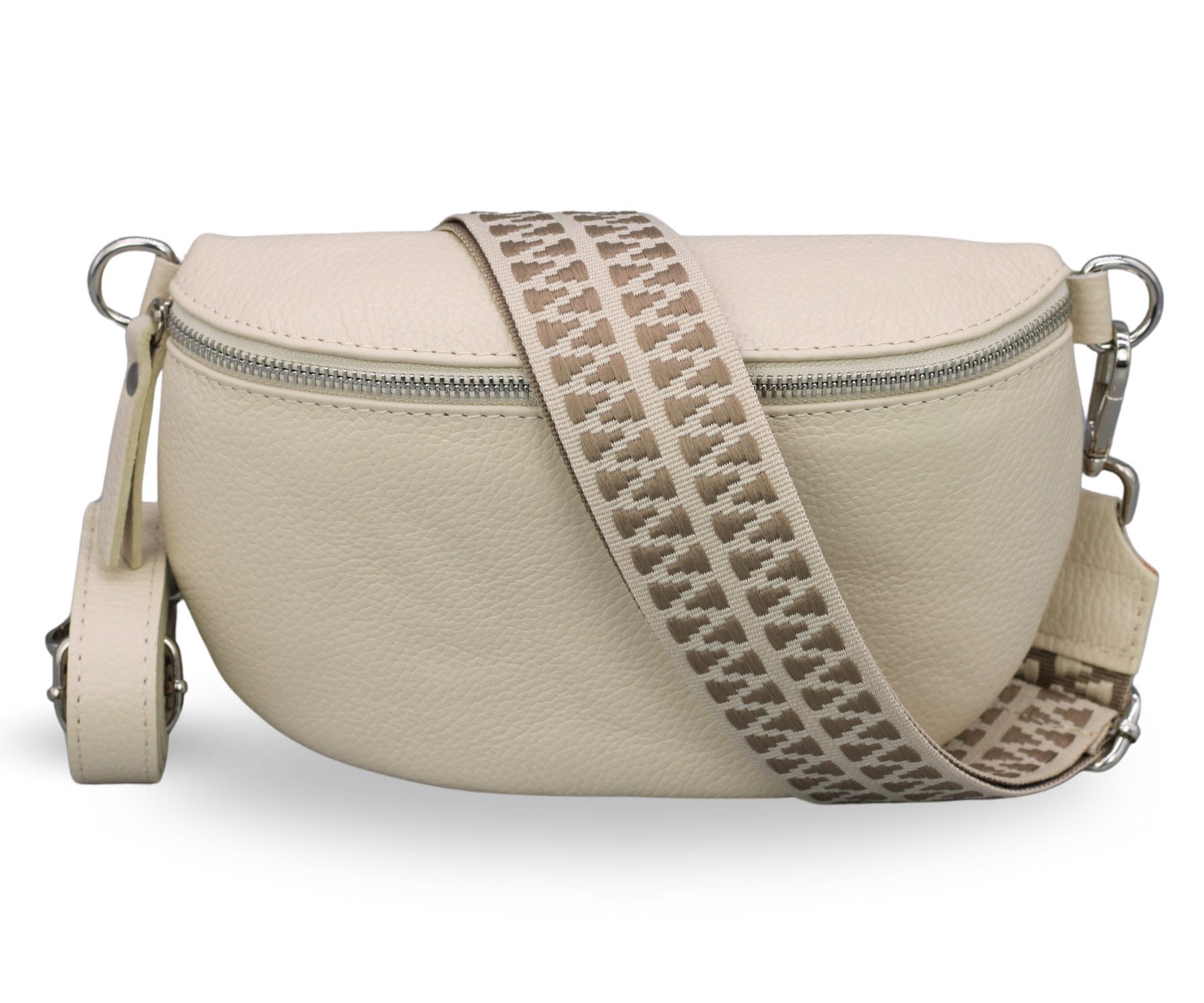 Gürteltasche EMMA Bauchtasche Damen Leder Beige Umhängetasche, Echtes Leder