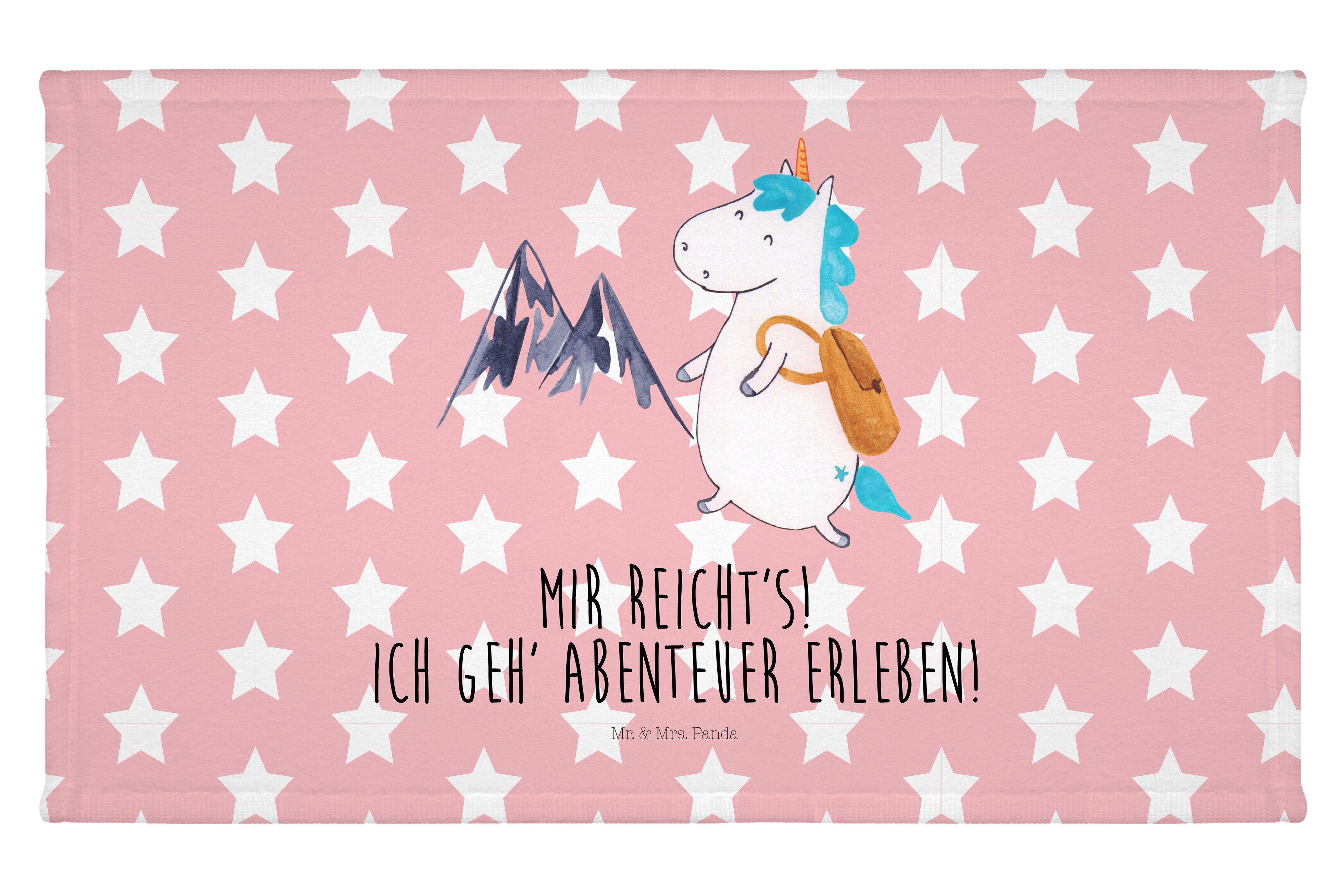 Mr. & Mrs. Panda Handtuch Einhorn Bergsteiger - Rot Pastell - Geschenk, Einhorn Deko, Urlaub, W, (1-St)