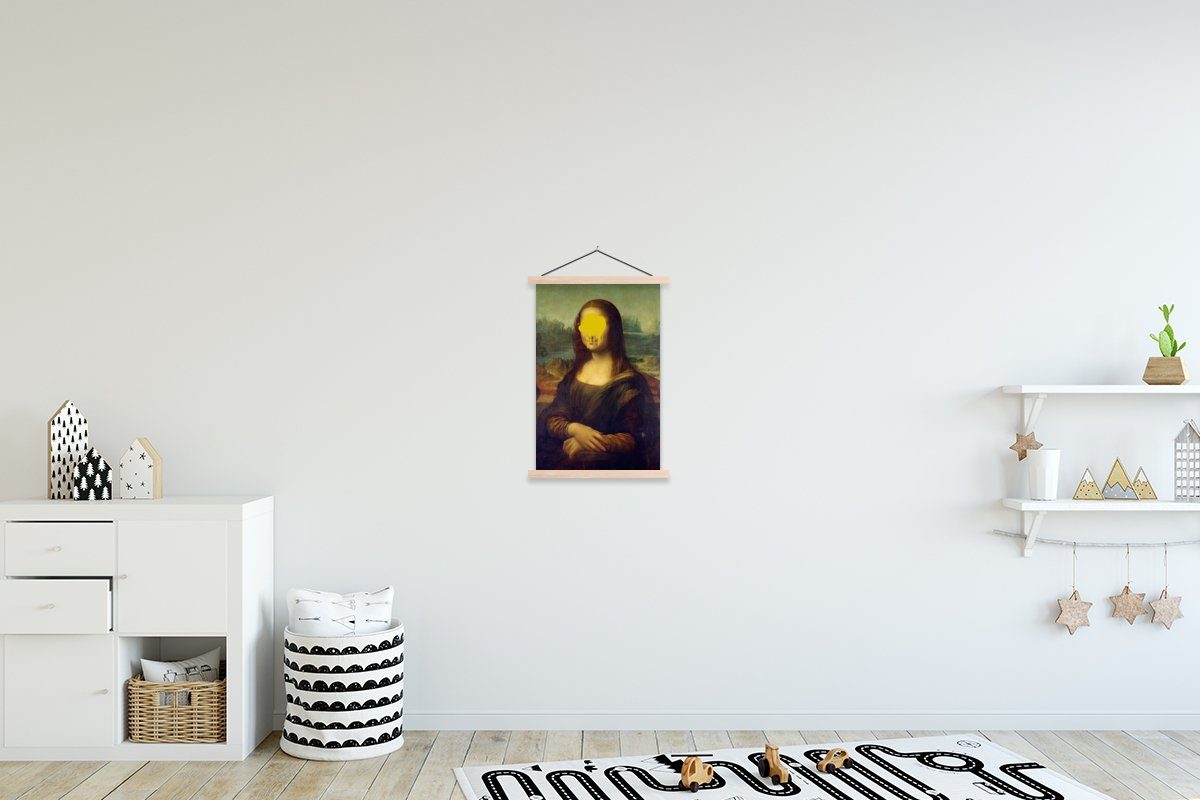 MuchoWow Poster Mona Lisa - Leonardo da Vinci - Gelb, (1 St), Posterleiste, Textilposter für Wohnzimmer, Bilderleiste, Magnetisch