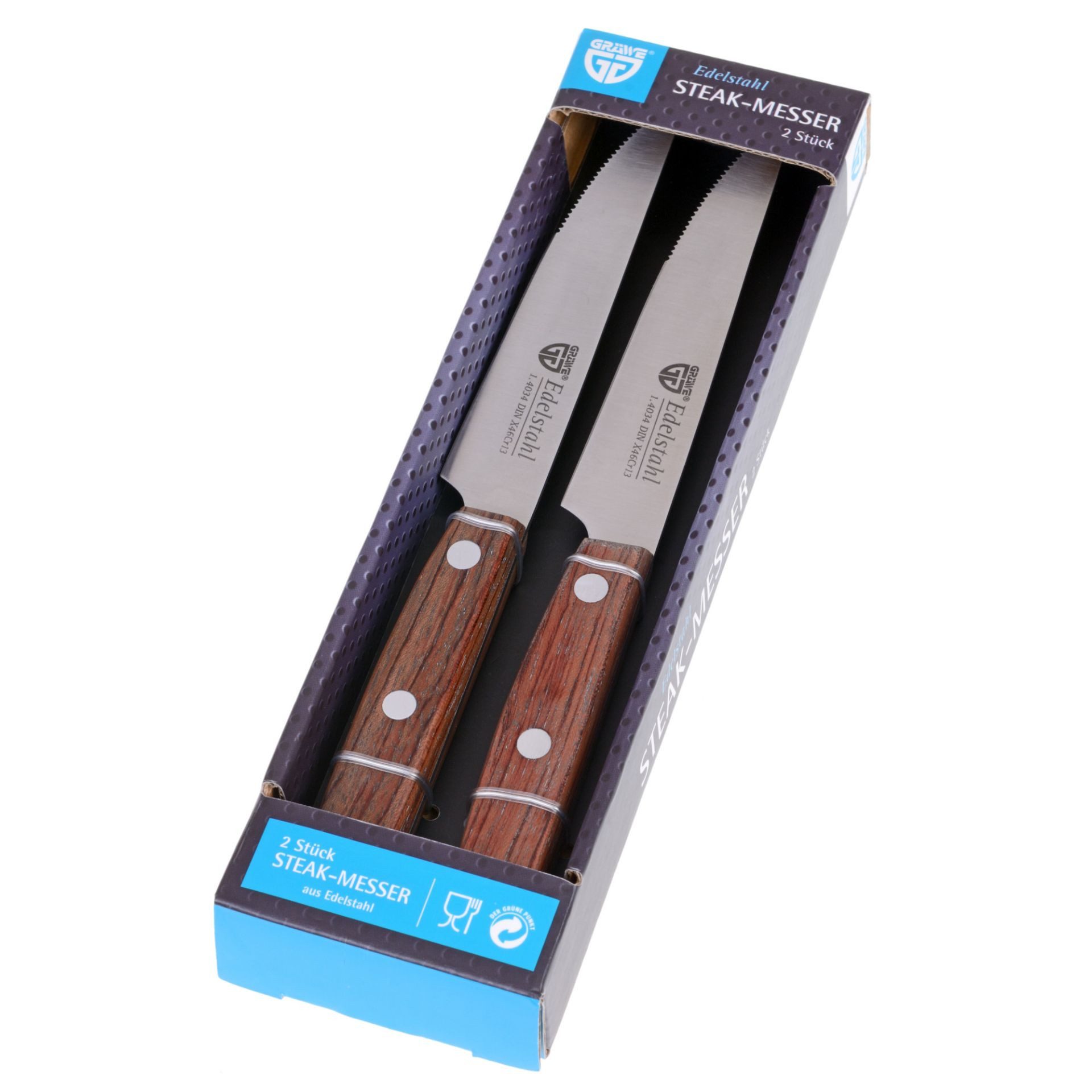 GRÄWE Steakmesser Steakmesser-Set 2 Stück (2 Stück), Steakmesser-Set 2 Stück mit Holzgriff