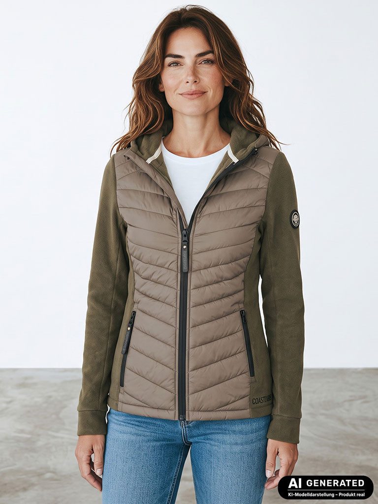 Coastguard Steppjacke Damen Hybridjacke Übergangsjacke - Leichte Jacke mit Fleece und Stepp Velvet-Fleece mit Stepp, Angeschnittene Kapuze, Reißverschluss-Taschen