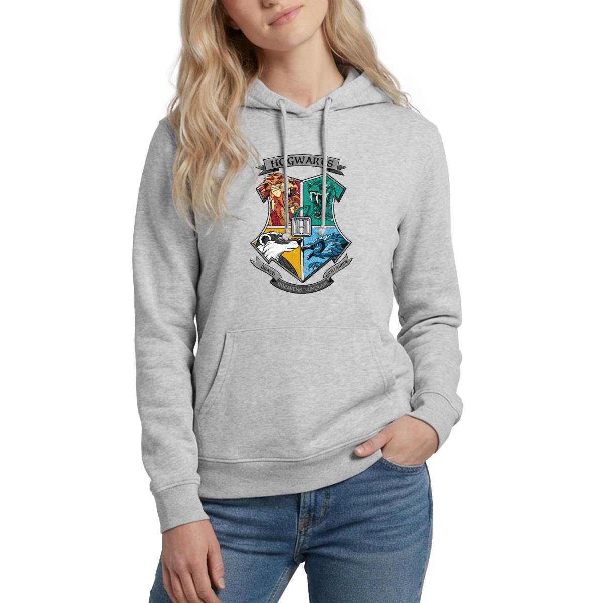 Spreadshirt Hoodie Harry Potter Hogwarts Logo Tiere Der Häuser Damen Hoodie (1-tlg)