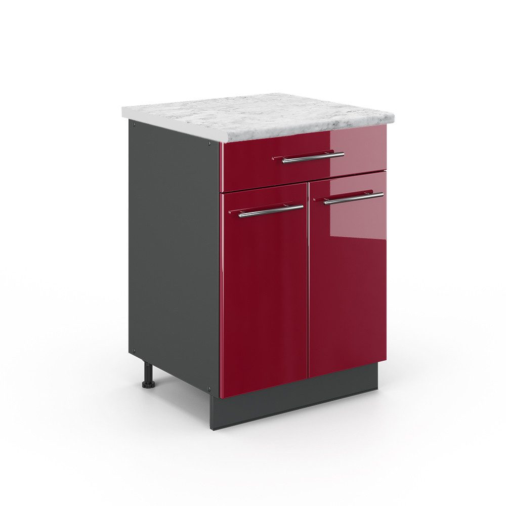 Vicco Unterschrank Fame-Line, Bordeaux Hochglanz/Anthrazit, 60 cm mit Schublade, AP Ma... (1-St)