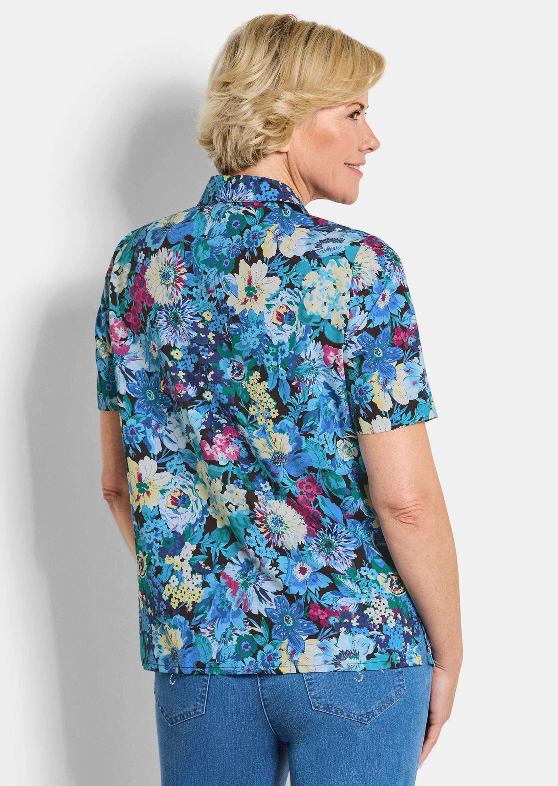 GOLDNER Hemdbluse Blusenshirt mit floralem Print Druckbluse mit Hemdkragen, Knopfleiste und Halbarm