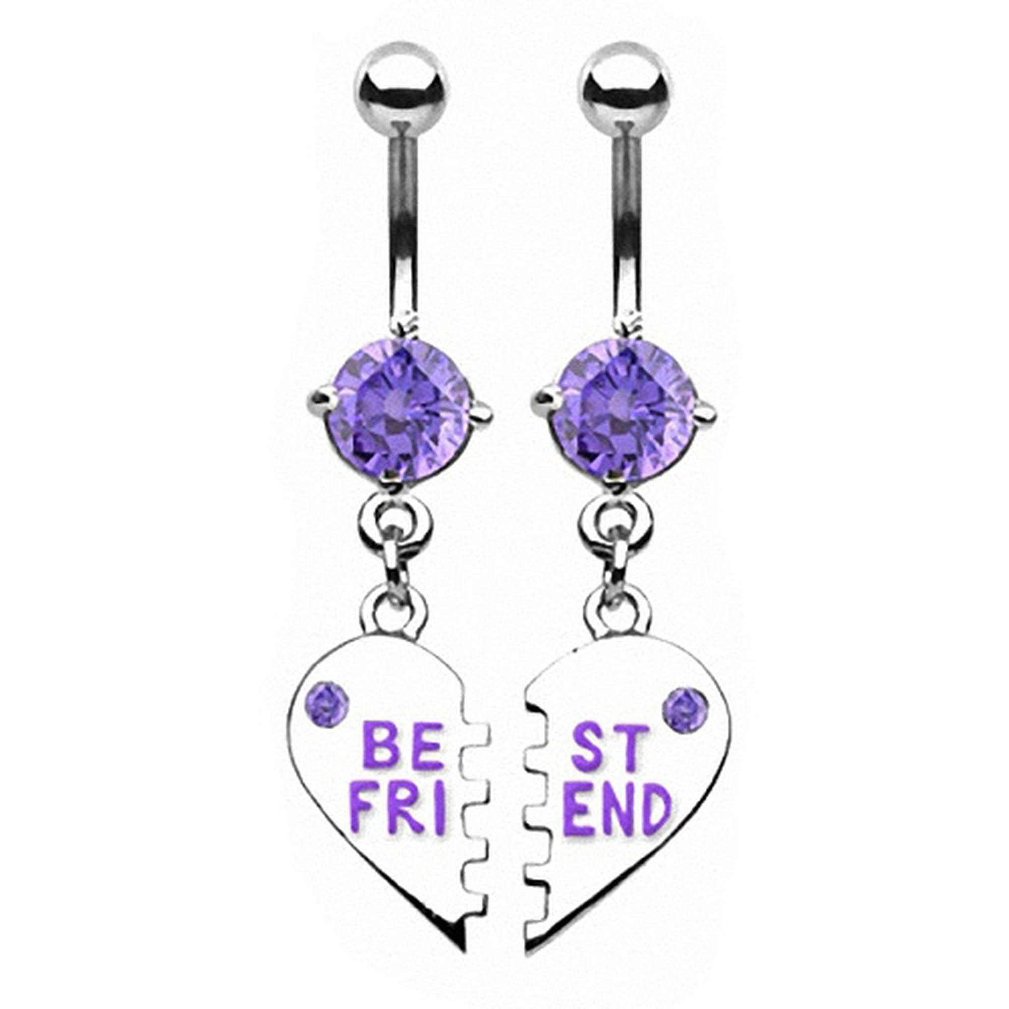 Taffstyle Bauchnabelpiercing Piercing Set Chirurgenstahl Kristall Beste Freunde, Bauchnabelpiercing Set Chirurgenstahl mit Kristall Herz Beste Freunde