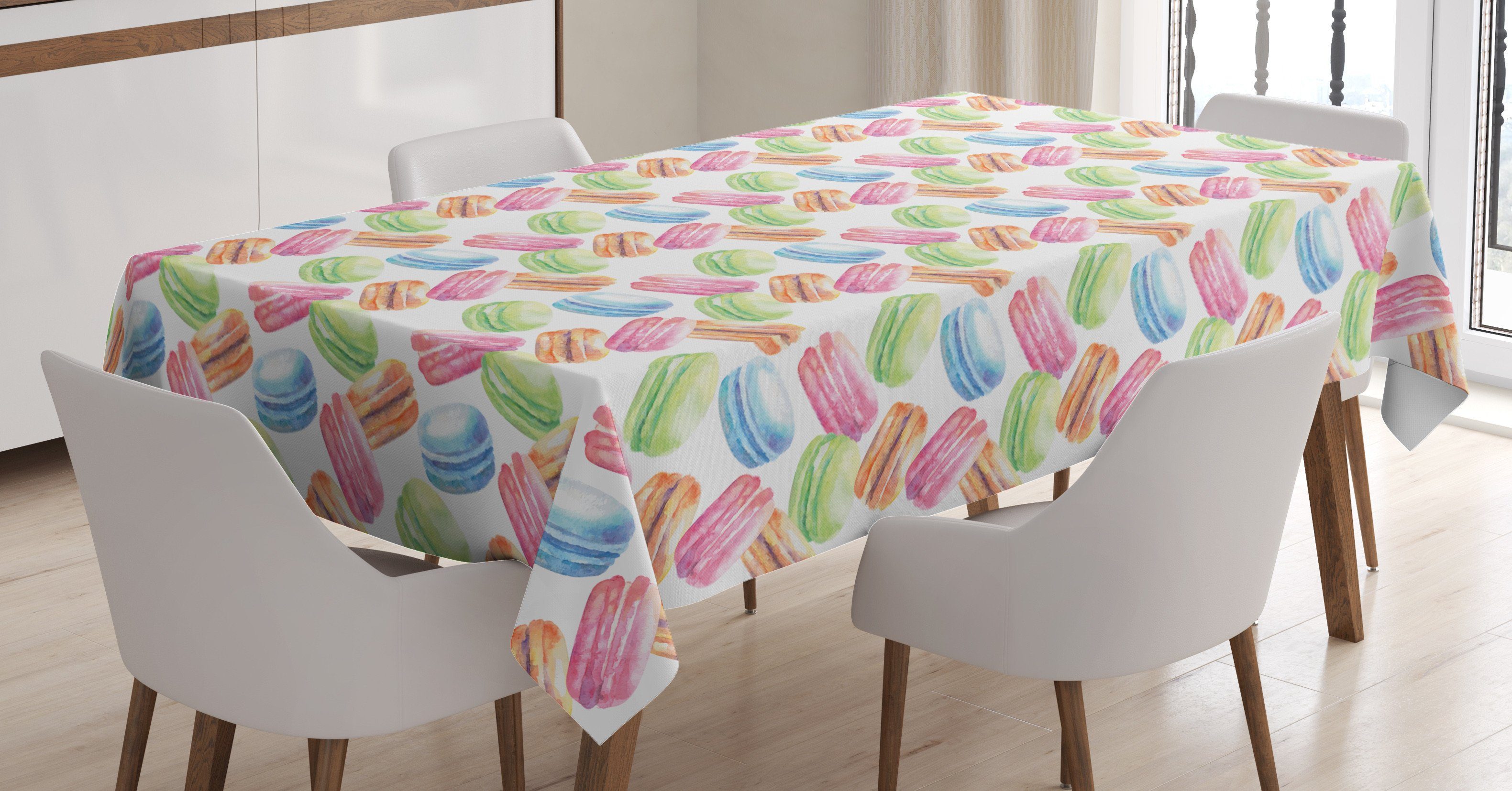 Abakuhaus Tischdecke Farbfest Waschbar Für den Außen Bereich geeignet Klare Farben, Dessert Flyaway Macaron Entwurf
