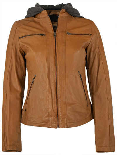 PUNCHBALL Lederjacke Lady-107 Echtleder Damen Lederjacke Lammnappa Kapuze cognac