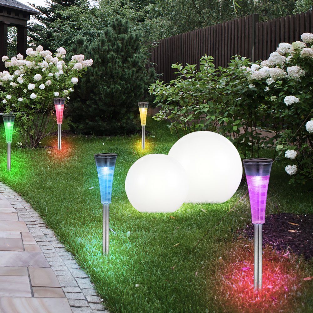 etc-shop LED Gartenleuchte, LED-Leuchtmittel fest Terrassen verbaut, Set Solar Garten Außen LED 7er RGB Farbwechsel Lampen Steck