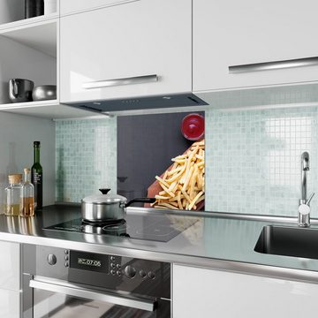Primedeco Küchenrückwand Küchenrückwand Spritzschutz Glas mit Motiv Pommes und Ketchup