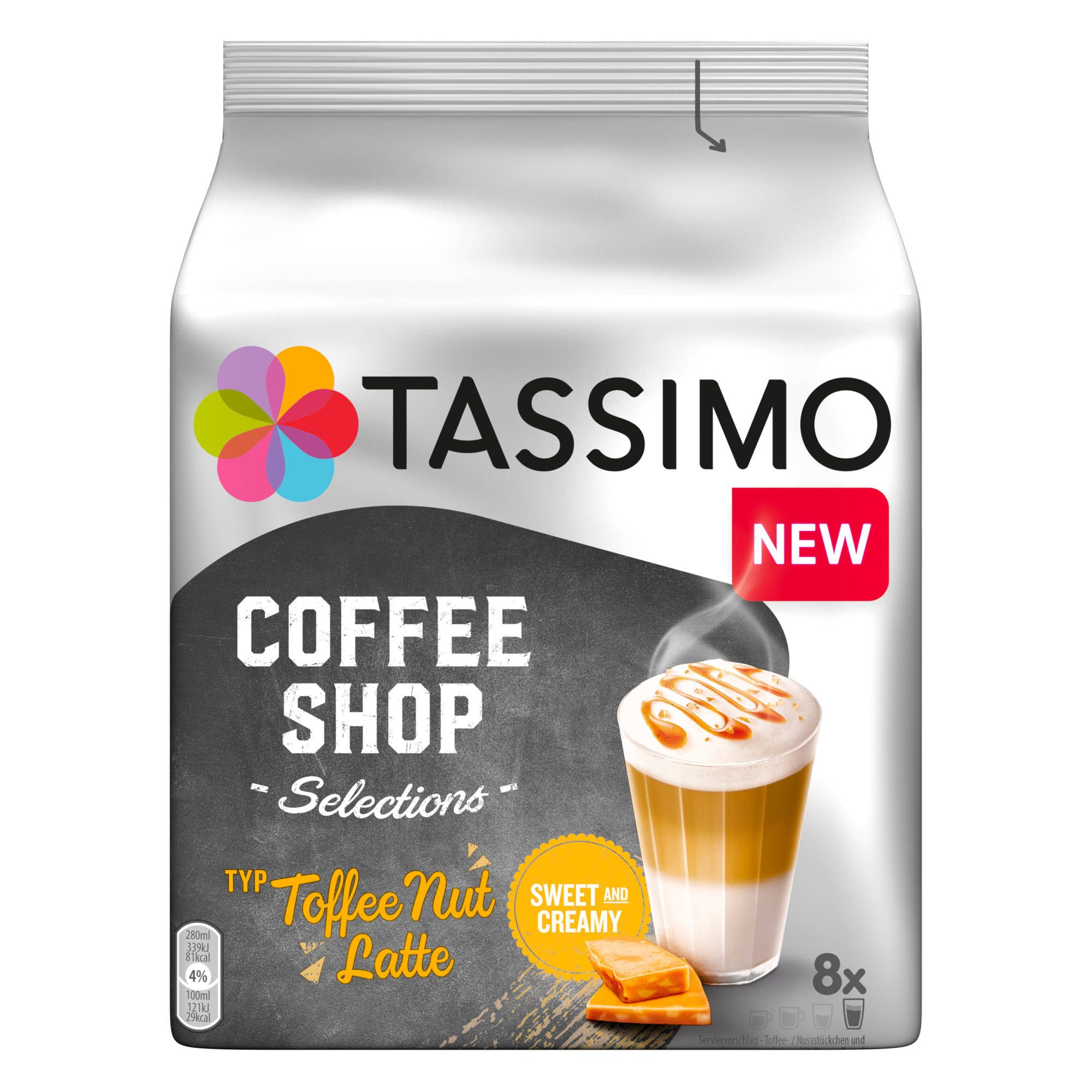 TASSIMO Kaffee Kapseln Toffee Nut Latte Coffee Shop Selections 40 Getränke, (Packung, 5er Pack)