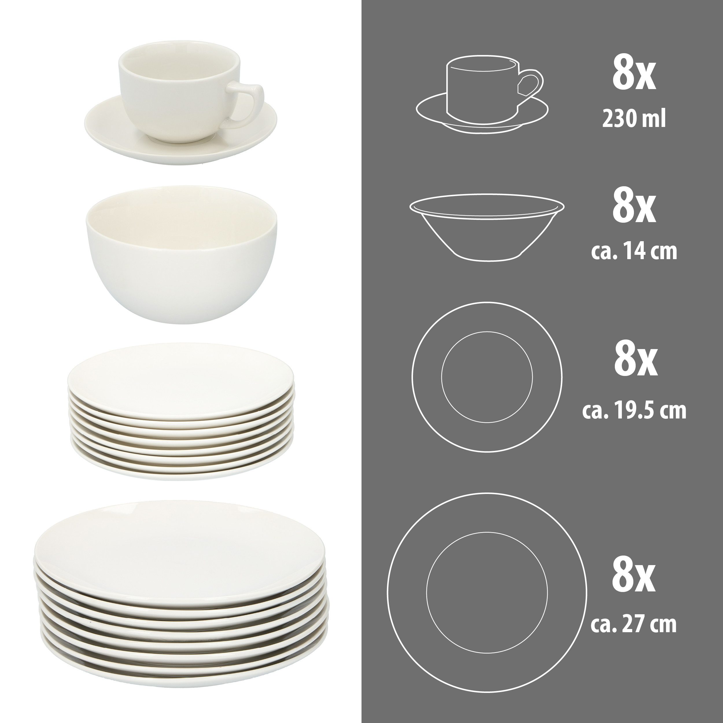 Alpina Frühstücks-Geschirrset alpina Geschirrset 8 Personen - Steingut, Keramik