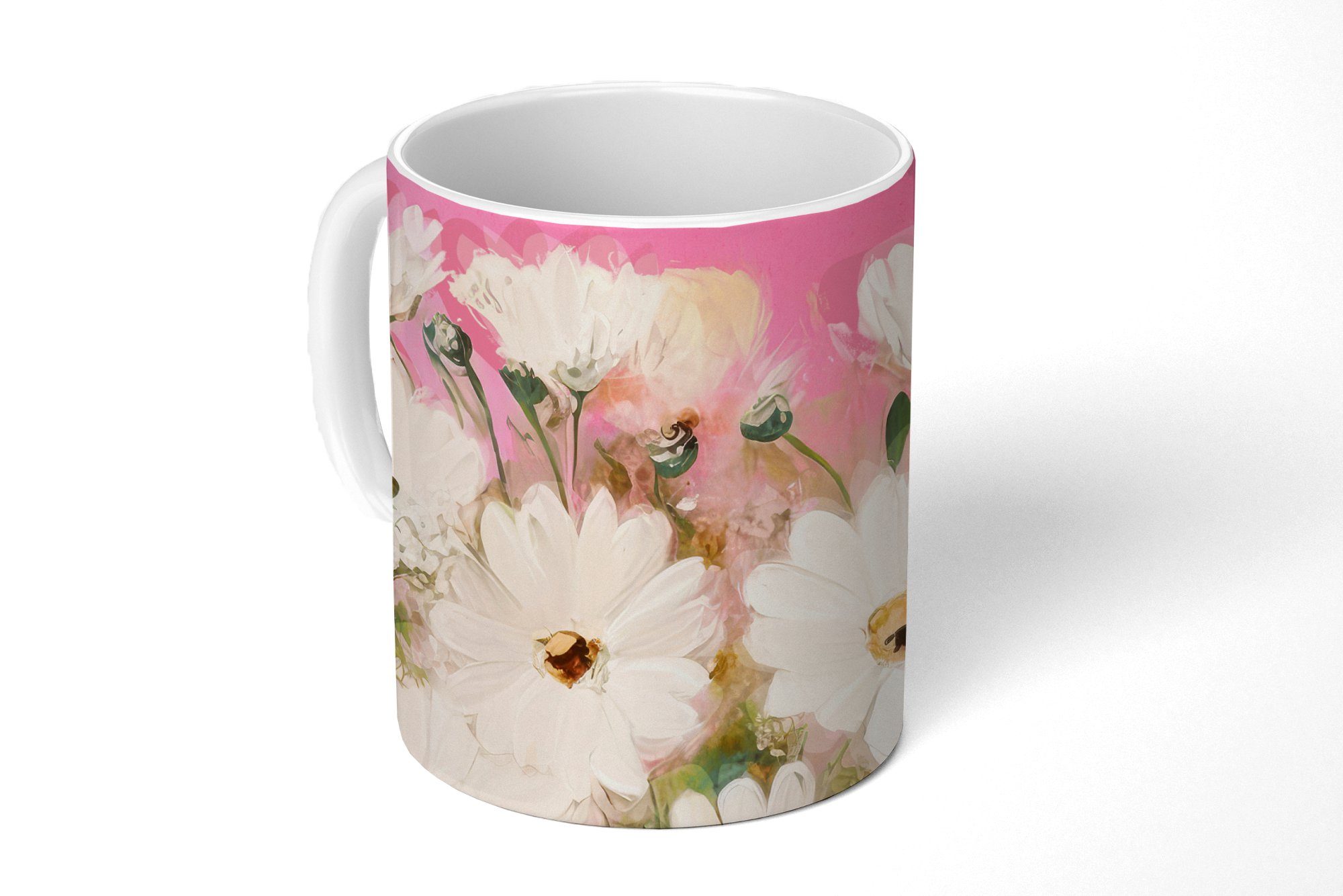 MuchoWow Tasse Blumen - Vase - Pflanzen - Weiß, Keramik, Kaffeetassen, Teetasse, Becher, Teetasse, Geschenk