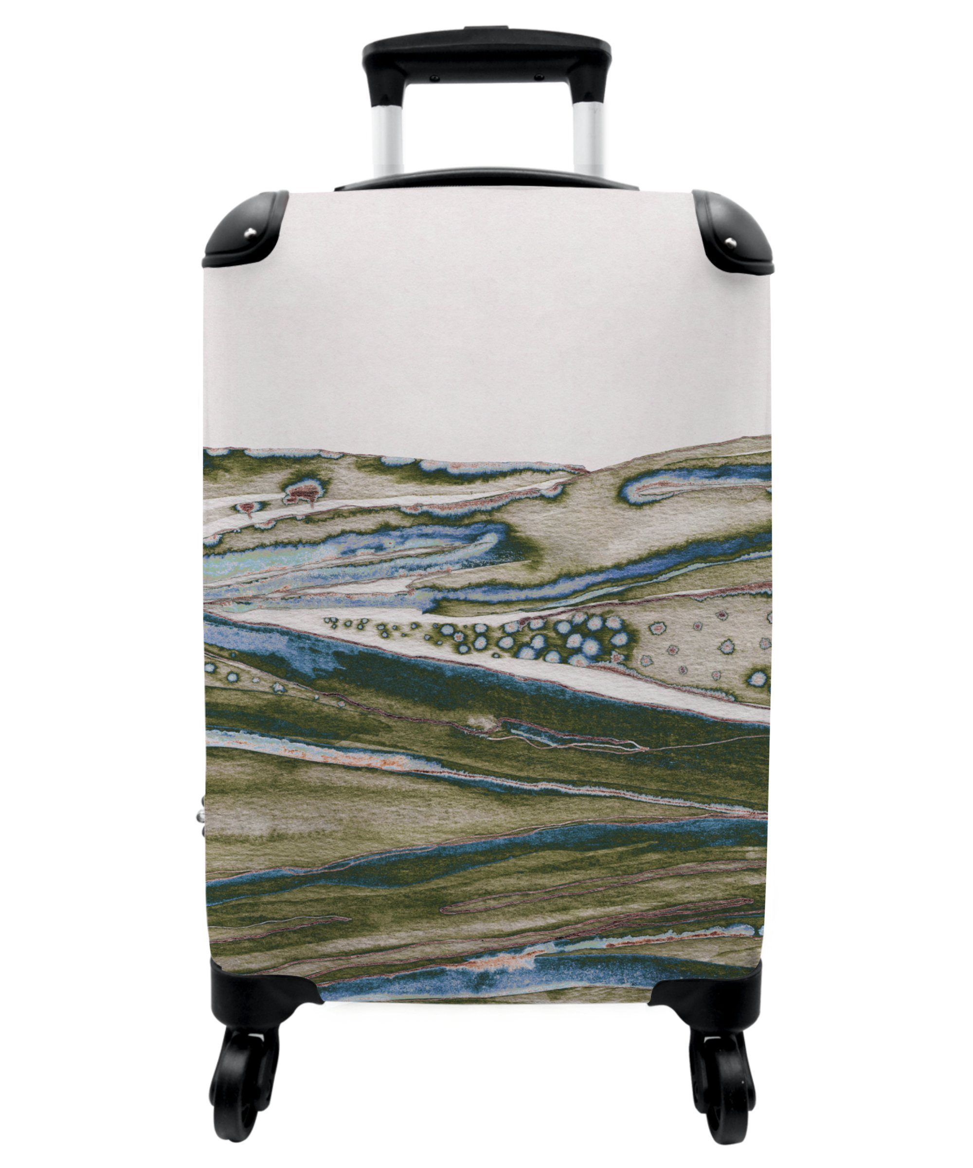 NoBoringSuitcases.com© Handgepäckkoffer 55x35x20cm Abstrakt - Hügel - Natur - Grün- Kunst, 4 Rollen, Handgepäck Trolley Rollkoffer Kleine Reisekoffer mit 4 Rollen - Cabin